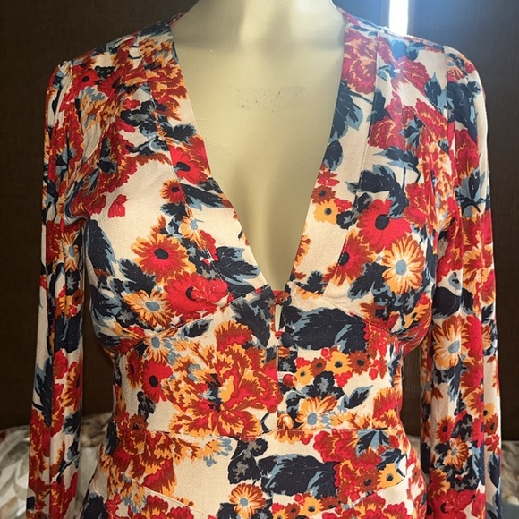 Free People Spring Floral Plunge Mini Dress Size 2 - Picture 10 of 12